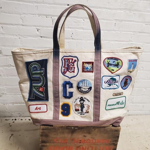 salmon pink vintage 1 of 1 XL L.L Bean Boat and Tote bag with vintage patches si - Picture 3 of 8